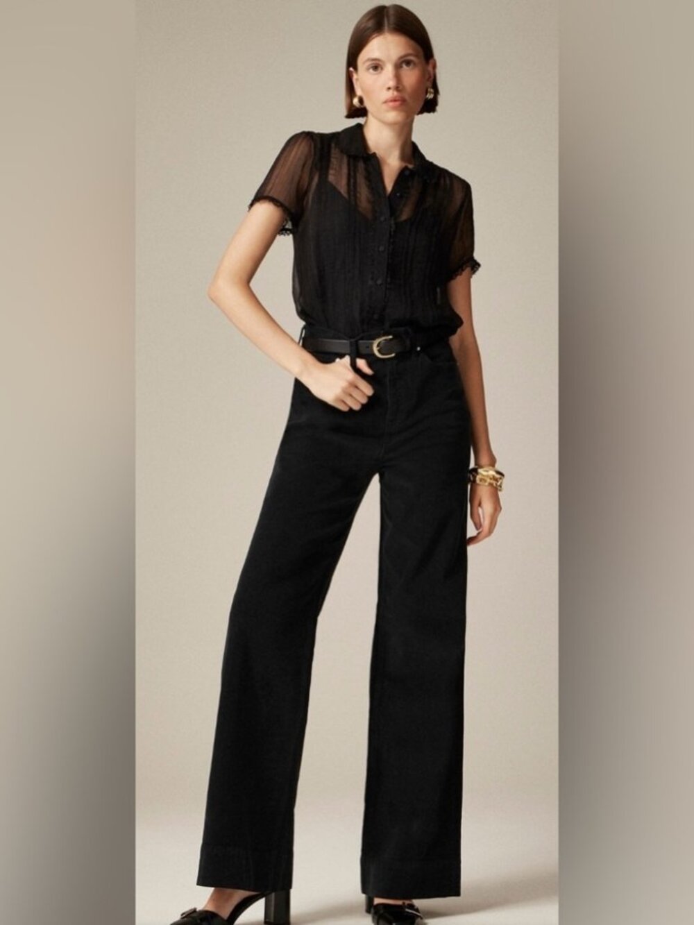 J.Crew $148 Womens Black Wide Leg Corduroy Trouser Pants Size 30 NWT